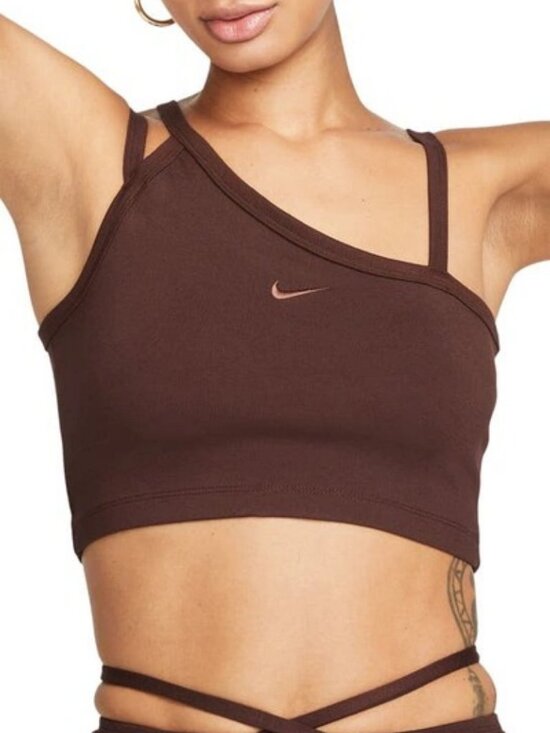 Nike Women's Sportswear Everyday Modern Asymmetrical Crop Tank Top In Brown - Picture 1 of 5